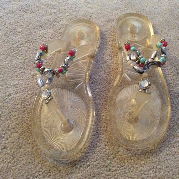 Primp Clear Jeweled Flip Flop Sandals Size 9 - Picture 1 of 4